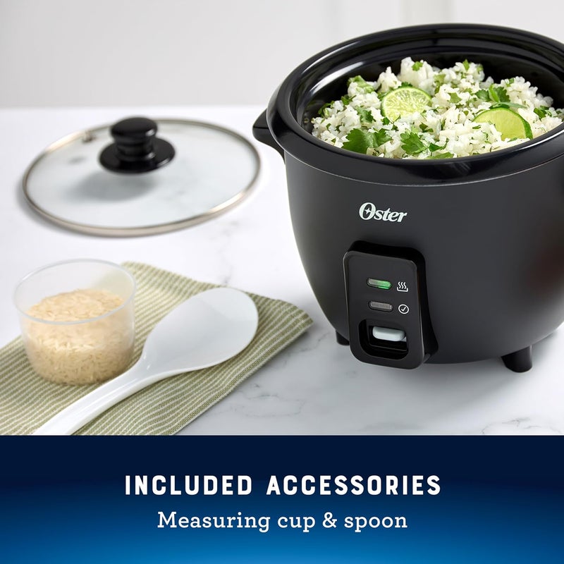 Oster 6-Cup Rice Cooker with Steamer Tray, Electric Rice Maker, Automatic Keep Warm, Nonstick Inner Pot, Black - Image 4